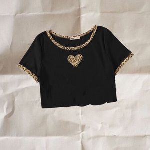 romwe leopard trim baby tee